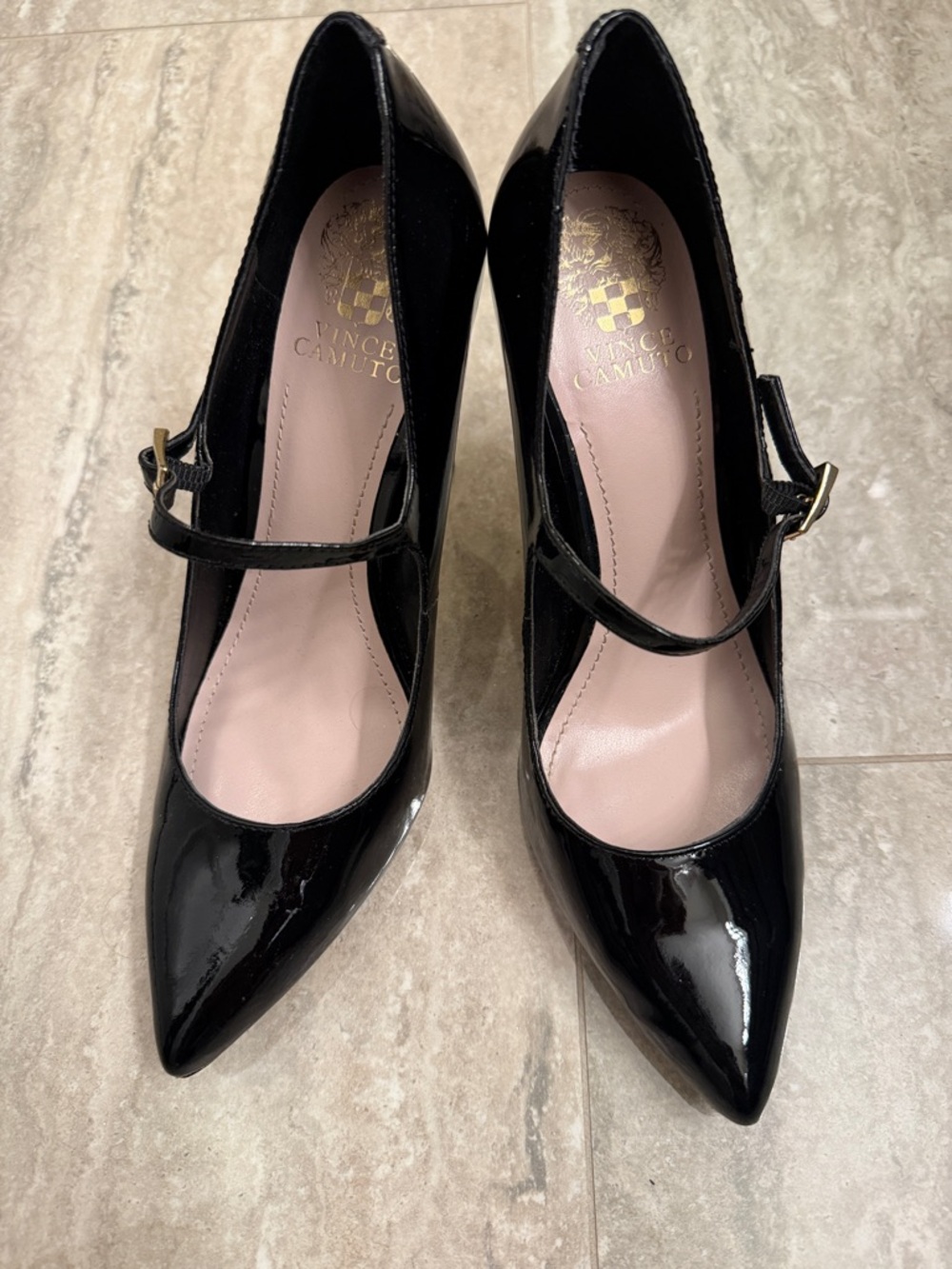Vince Camuto Black Patent Mary Jane Pointed Pumps